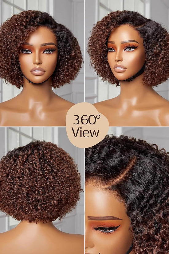 Wig Fashionable Synthetic Cap Brown Side-Parted Short Curly Hair African Curls