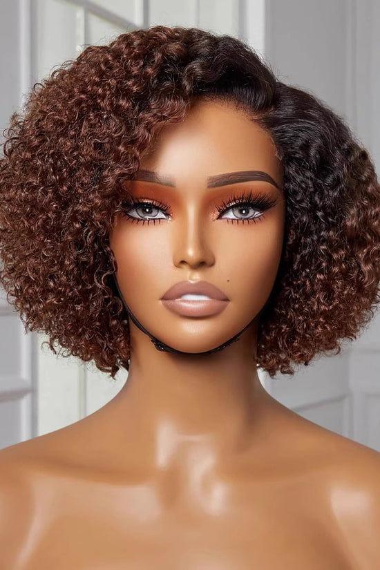 Wig Fashionable Synthetic Cap Brown Side-Parted Short Curly Hair African Curls