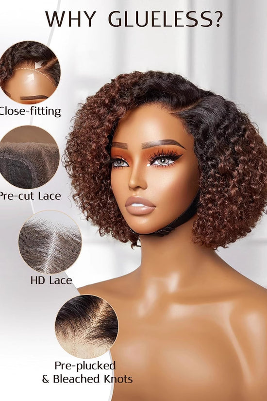 Wig Fashionable Synthetic Cap Brown Side-Parted Short Curly Hair African Curls