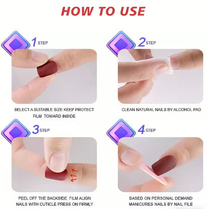 24 PCS Red And White Heart Nail Art, Long Length Long Water Pipe Fake Nails,Square Head Nail Tips False Nail